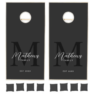 Modern Black Script Typography Initial Monogram Cornhole Set