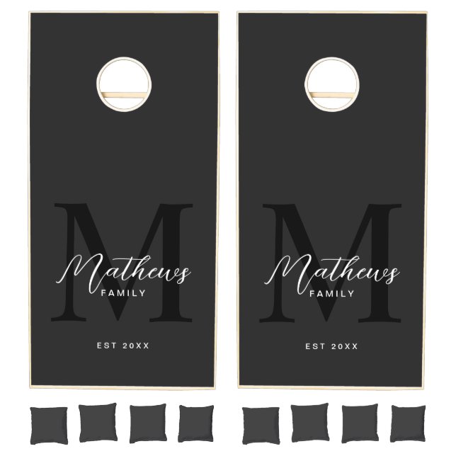Modern Black Script Typography Initial Monogram Cornhole Set (Set)
