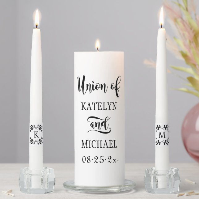 Modern Black Script Union of Monogram Unity Candle Set (In Situ)