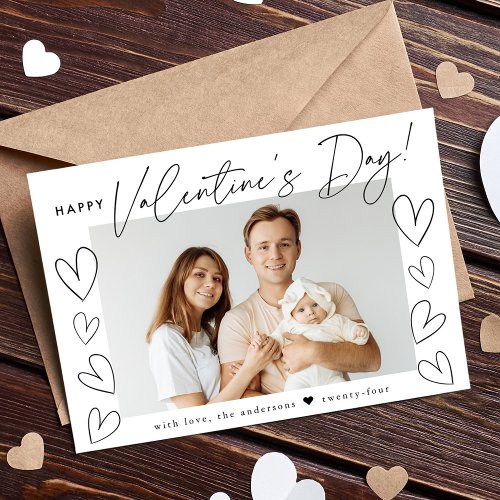 Modern Black Script Valentines Day Photo Holiday Card