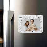 Modern Black Script Valentine's Day Photo Magnet<br><div class="desc">Modern Valentine's day magnet featuring "Happy Valentine's Day" in a trendy black script with hand-drawn hearts along the sides of the design on a white background. Your horizontal photo is displayed near the middle of the design. Personalize the Valentine's Day photo magnet by adding your name and the year in...</div>