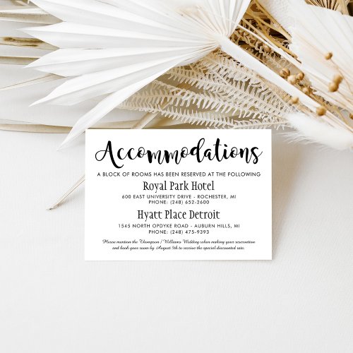 Modern Black Script Wedding Accommodations Enclosure Card