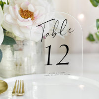 Modern black script wedding acrylic table number