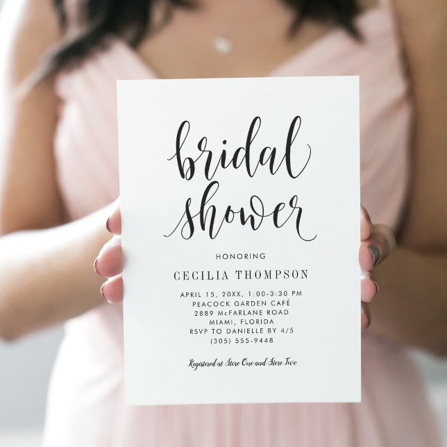 Modern Black Script Wedding Bridal Shower Invitation