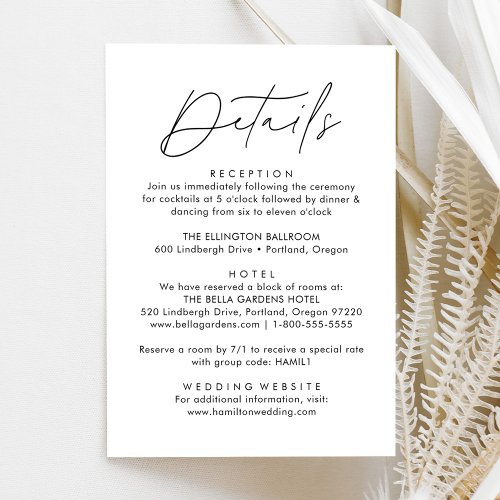 Modern Black Script Wedding Details Enclosure Card