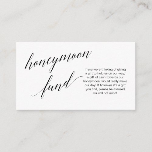 Modern black script Wedding Honeymoon Fund Enclosure Card