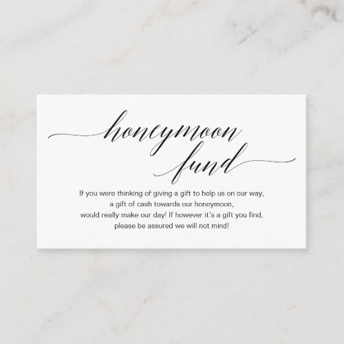 Modern black script Wedding Honeymoon Fund Wish Enclosure Card