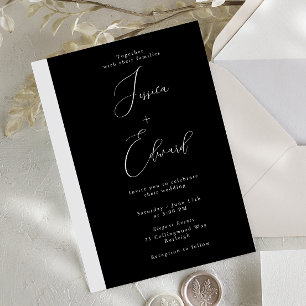 Modern Black Script Wedding Invitation