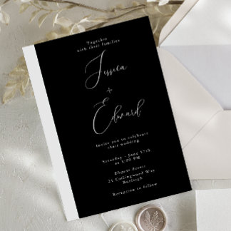 Modern Black Script Wedding Invitation