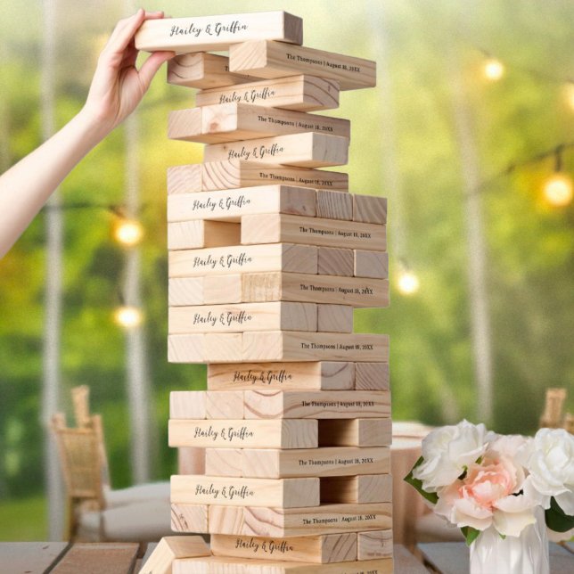 Modern Black Script Wedding Monogram Topple Tower (Creator Uploaded)