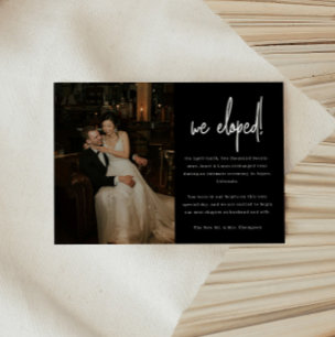 Modern Black Script Wedding Photo Elopement Announcement