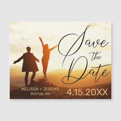 Modern Black Script Wedding Photo Save the Date