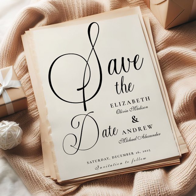 Modern Black Script Wedding Save The Date (Creator Uploaded)