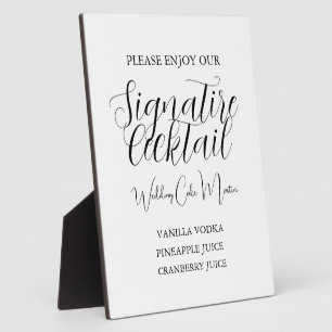Modern Black Script Wedding Signature Drink Plaque