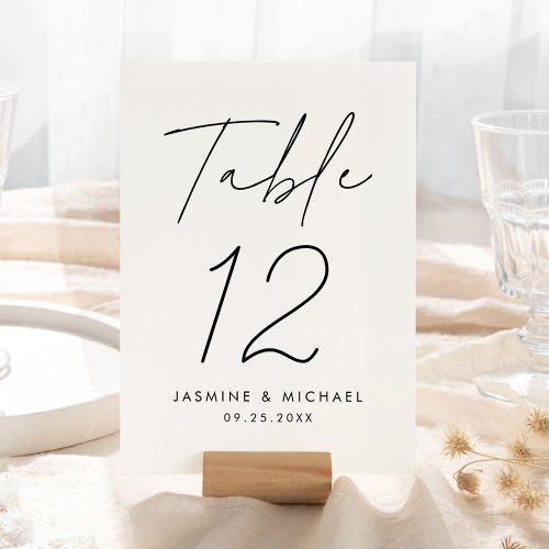 Modern Black Script Wedding Table Number Card