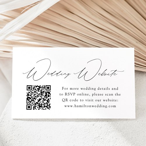 Modern Black Script Wedding Website QR Code Enclosure Card