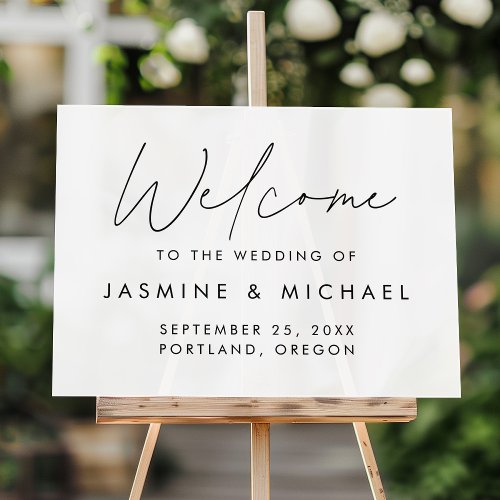 Modern Black Script Wedding Welcome Acrylic Sign