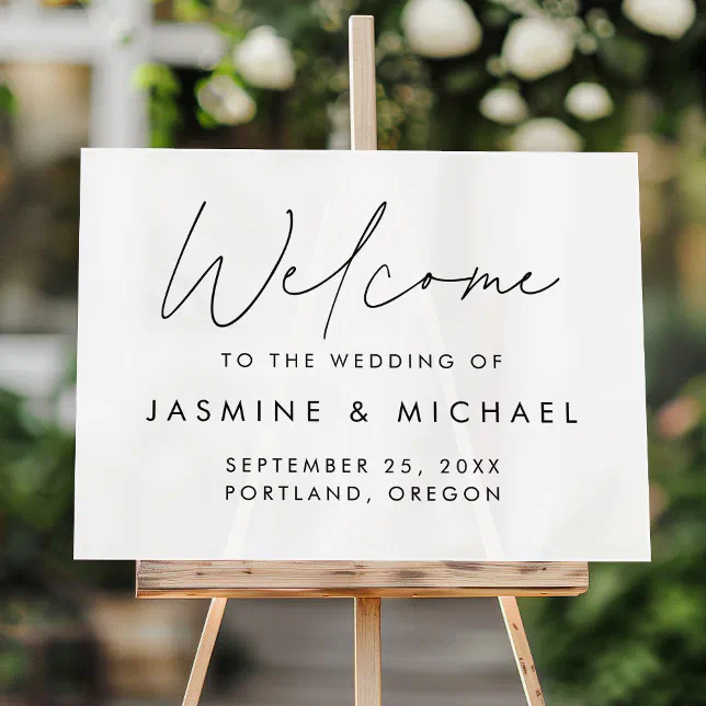 Modern Black Script Wedding Welcome Acrylic Sign | Zazzle
