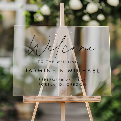 Modern Black Script Wedding Welcome Acrylic Sign