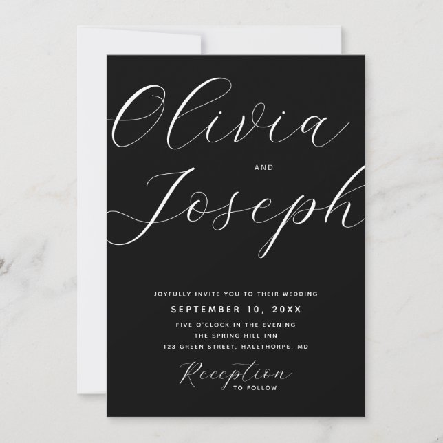 Modern Black Script Wedding with Photo and QR Code Invitation (Front)