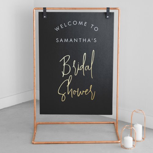 Modern Black Script Welcome Bridal Shower Gold Foil Prints