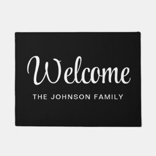 Modern Black Script Welcome Doormat