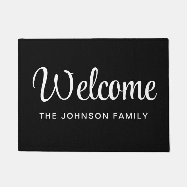 Modern Black Script Welcome Doormat (Front)