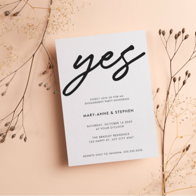 Modern Black Script Yes Wedding Engagement Party Invitation (Creator Uploaded)
