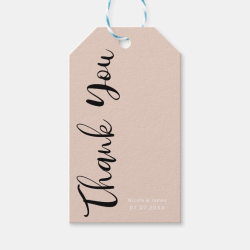 Modern Black Scripts Beige Blush Photo Thank You Gift Tags