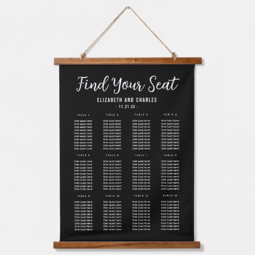 Modern Black Seating Chart Wood Top Hanging Tapestry