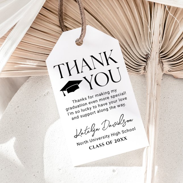 Modern Black Serif Graduation Thank You Gift Tags (Creator Uploaded)