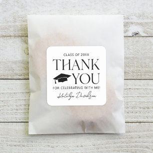 Modern Black Serif Graduation Thank You Square Sticker