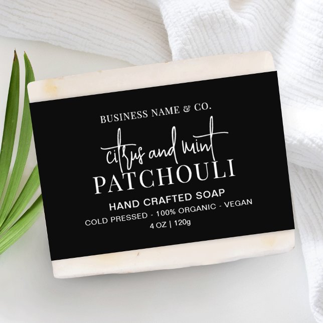 Modern Black Shampoo Bar or Soap Belly Band Label (Modern soap packaging design in black and white with trendy fonts and a simple layout)