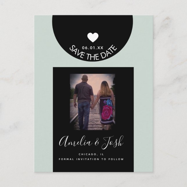 Modern Black Shapes Save the Date Postcard (Front)