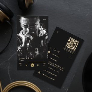 Modern Black Shiny Gold Musician Business Card