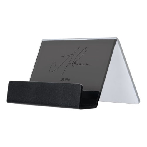 Modern Black Signature Script Minimalist Simple Desk Business Card Holder