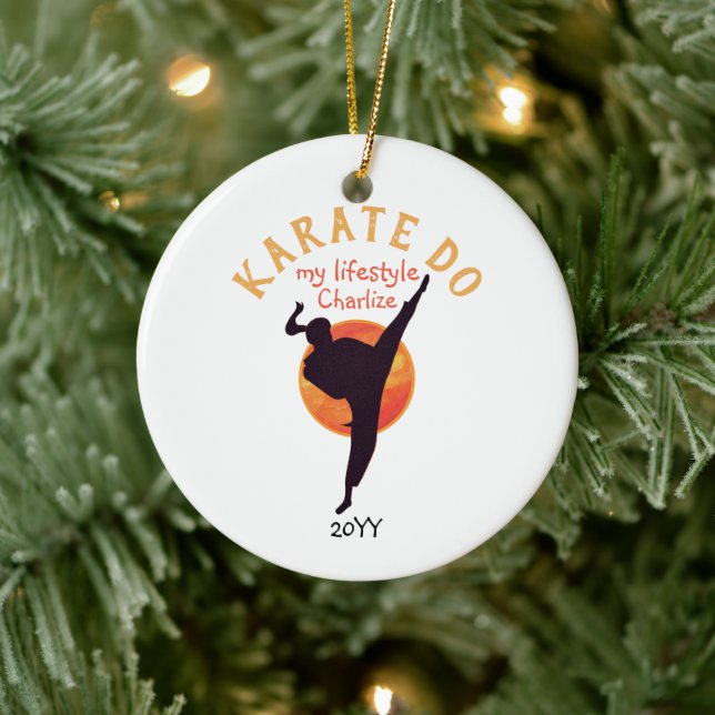 Modern Black Silhouette Martial Arts Japan Karate Ceramic Ornament (Tree)