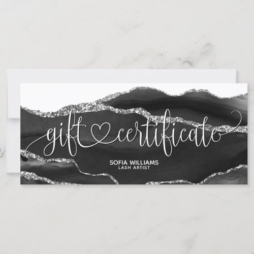 Modern Black silver Agate Certificate Gift Card