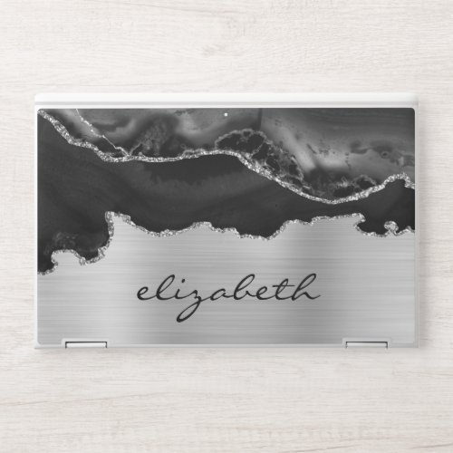 Modern Black Silver Agate Metallic HP Laptop Skin