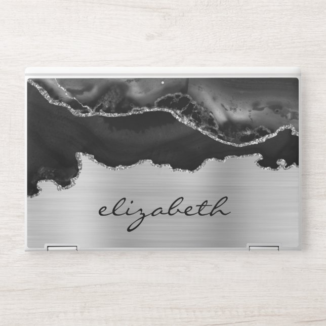 Modern Black Silver Agate Metallic HP Laptop Skin (Front)