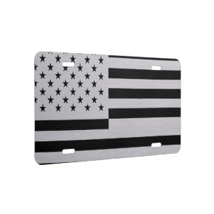 Modern Black & Silver American Flag Brushed Metal License Plate