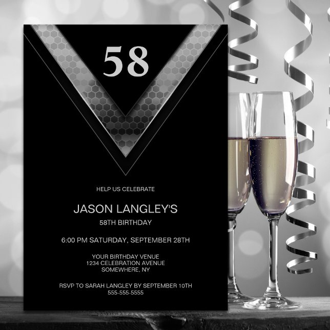 Modern Black Silver Any Age Birthday Party Invitation (Creator Uploaded)