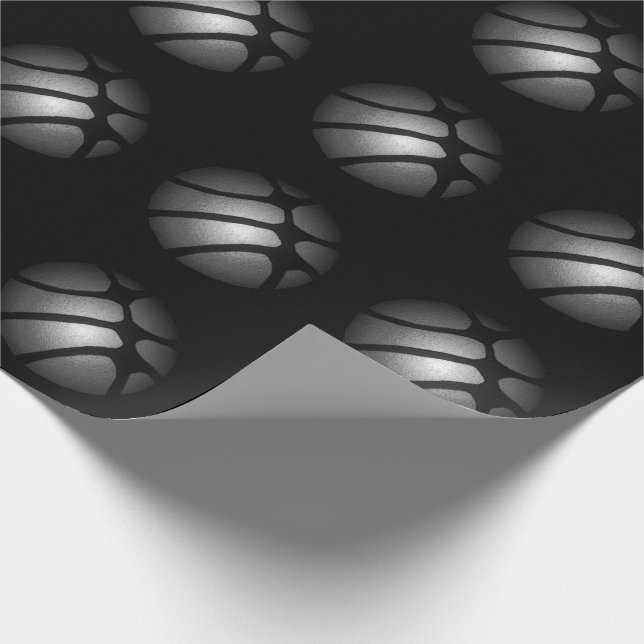 Modern Black Silver Basketball Ball Sports Pattern Wrapping Paper (Corner)