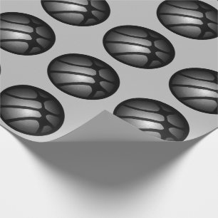 Modern Black Silver Basketball Ball Sports Pattern Wrapping Paper