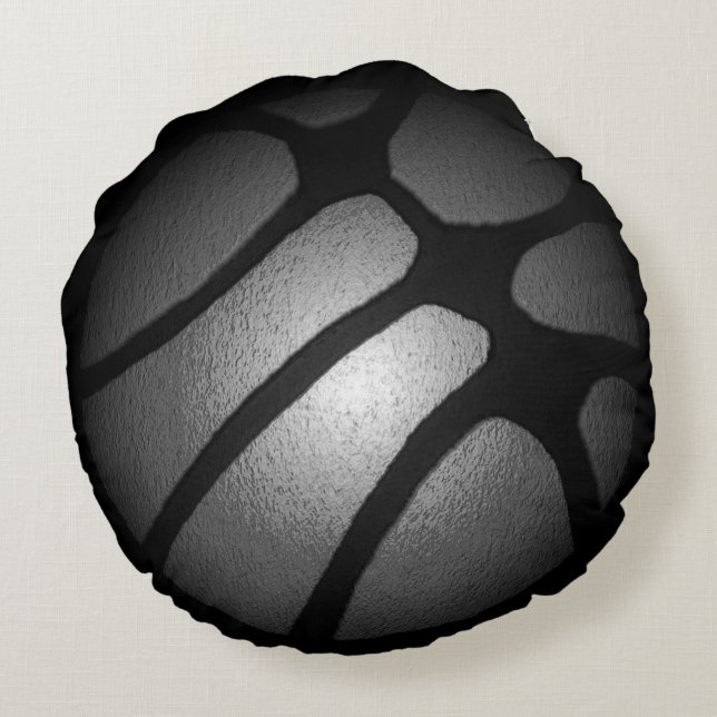 Modern Black Silver Basketball Ball Sports Round Pillow (Back)