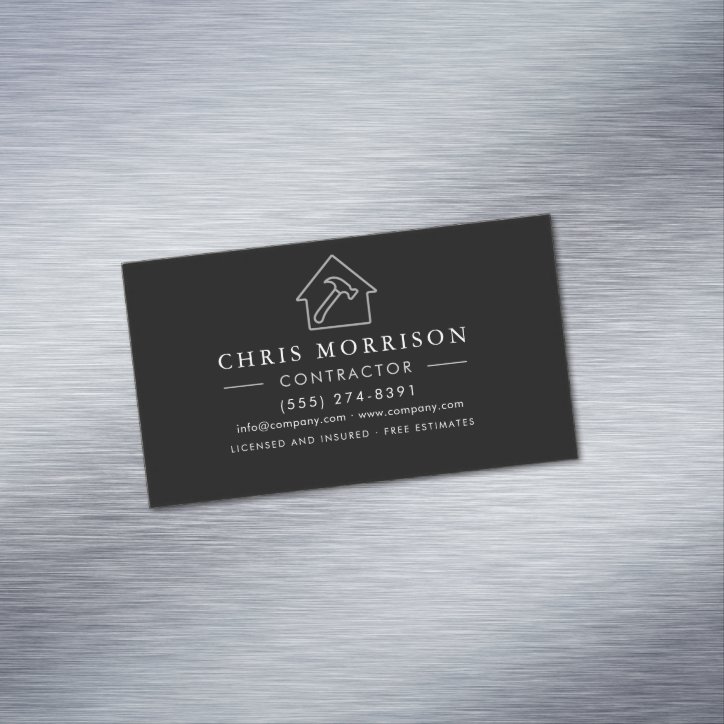 Modern Black Silver Builder Business Business Card Magnet