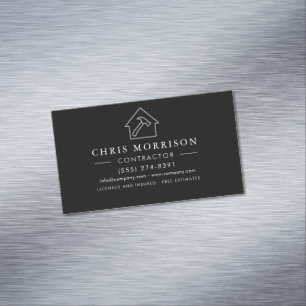 Modern Black & Silver Builder Business Card Magnet
