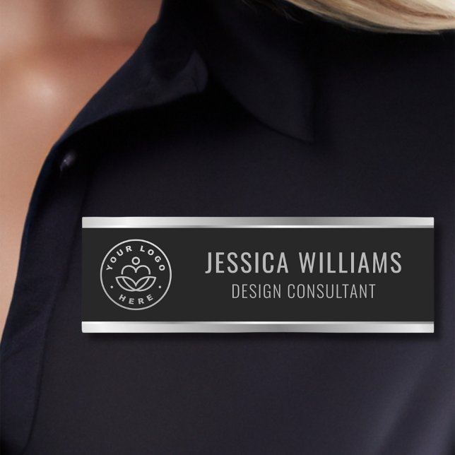 Modern Black Silver Business Logo Name Tag (Creator Uploaded)