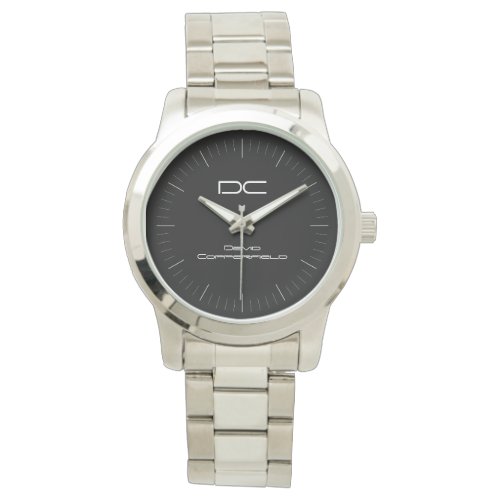 Modern Black Silver Custom Name Monogram Watch