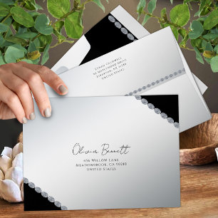 Modern Black Silver Diamond Envelope